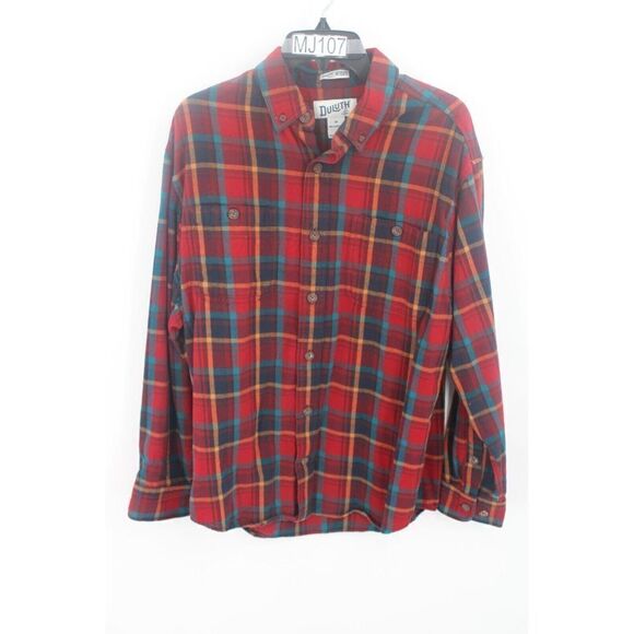 Duluth Trading Men’s Untucked Flannel Relaxed Fit Shirt Red Plaid  Medium LS Btn - Picture 1 of 10